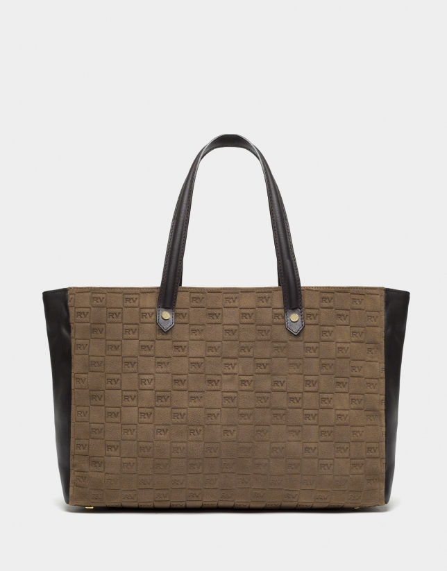 Brown suede/leather shopping bag with logos