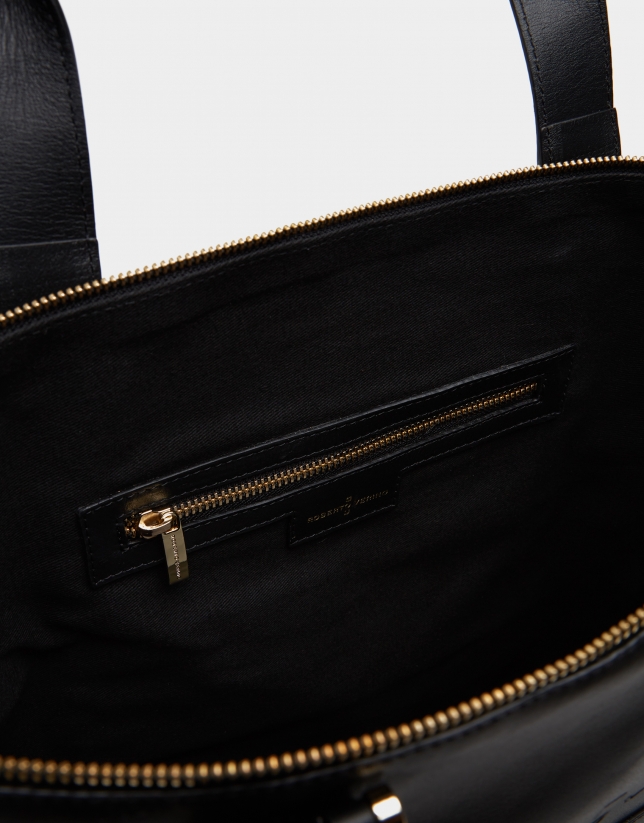 Black leather Charlotte shopping bag