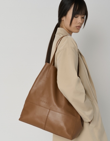Tan leather Megan shopping bag