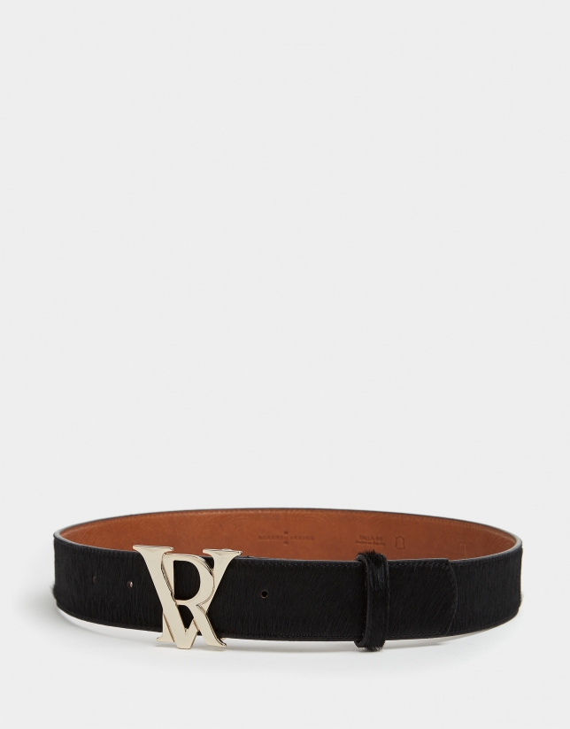 Black leather belt with RV buckle