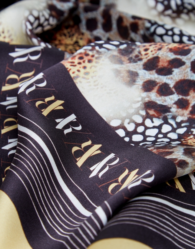 Mustard animal print silk scarf
