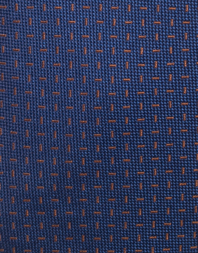 Navy blue silk tie with brown micro-design