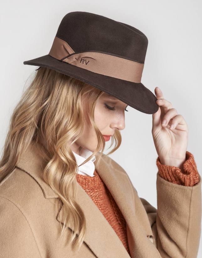 Brown felt fedora hat OI20 SS2021 Roberto Verino