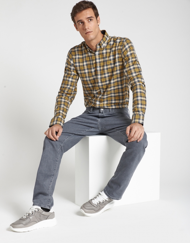 Gray and yellow checked sport shirt