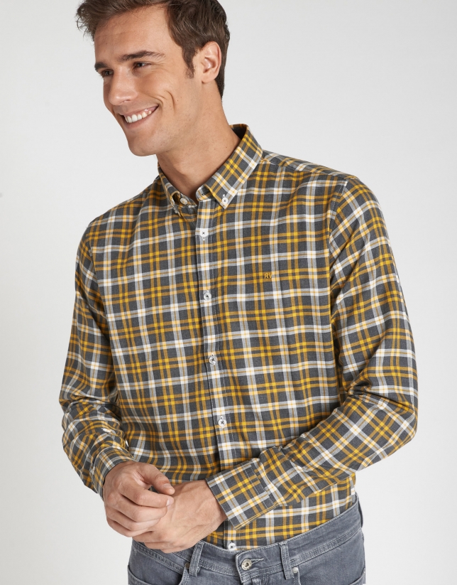 Gray and yellow checked sport shirt