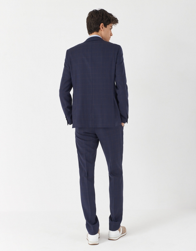Blue micro print half-canvas regular suit