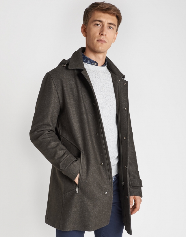 Khaki fabric coat with vest