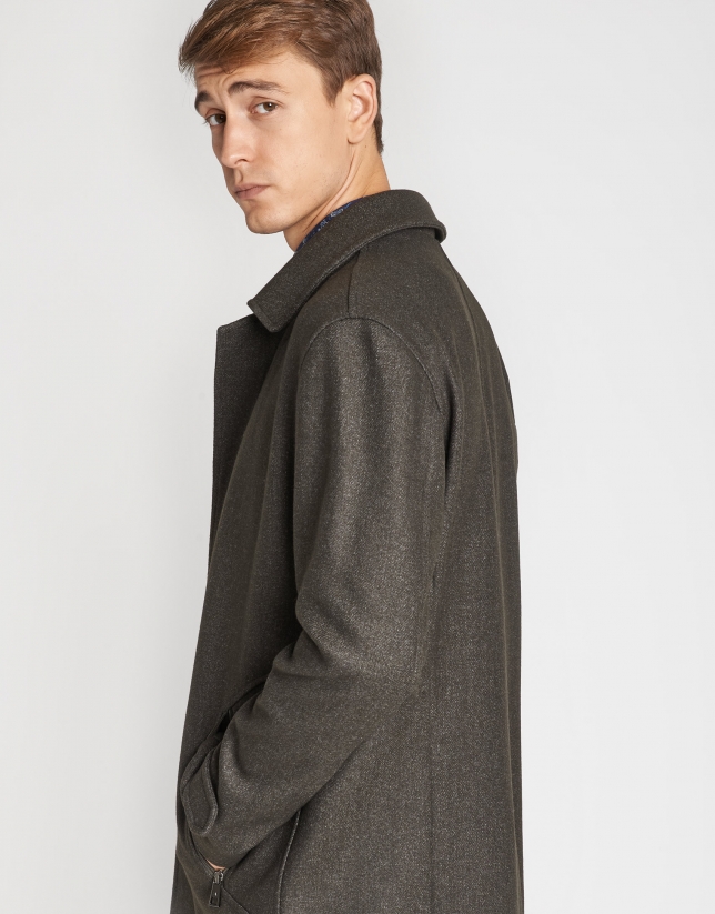 Khaki fabric coat with vest