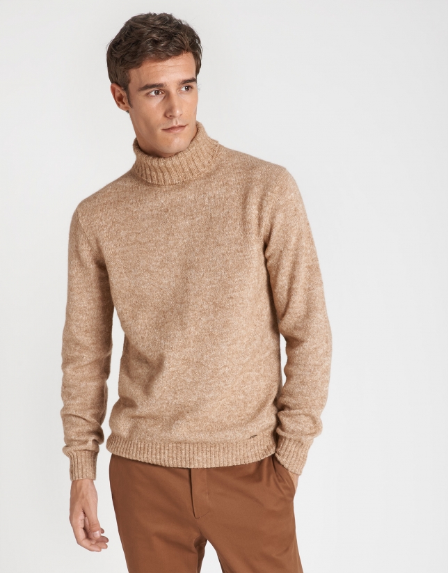 Beige sweater with turned up collar