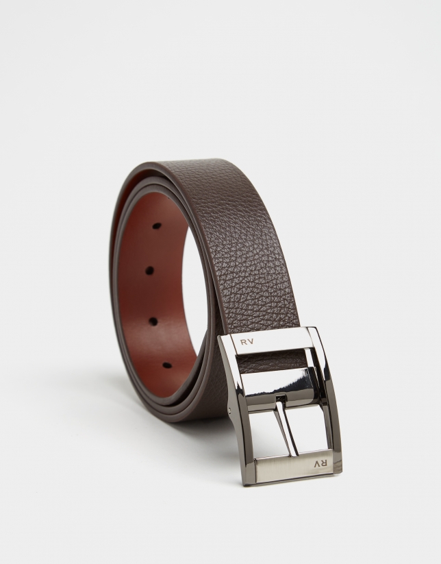 Dark brown and hazelnut leather belt