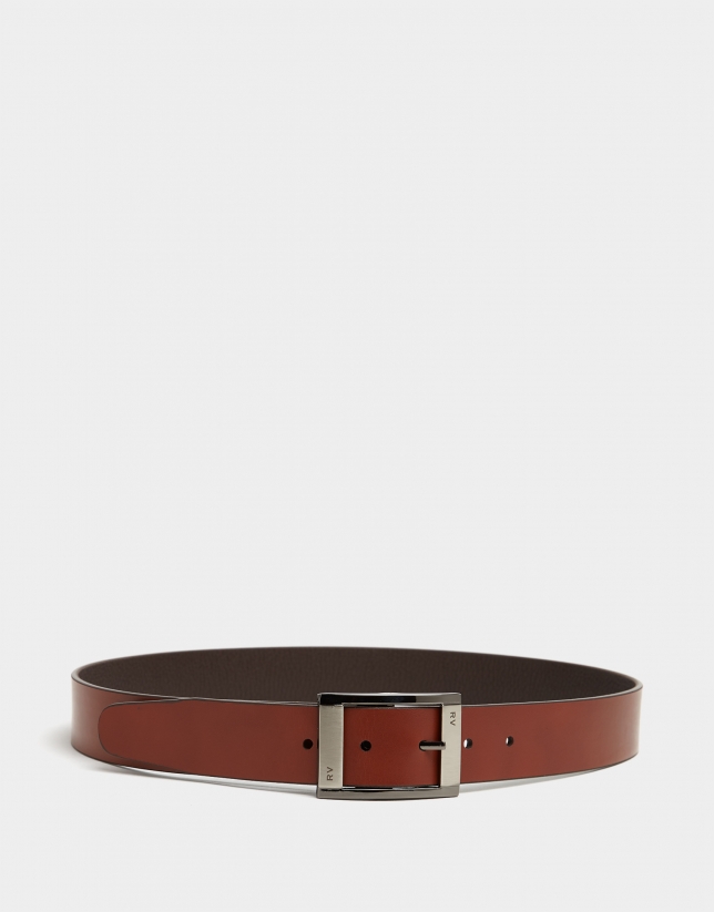 Dark brown and hazelnut leather belt