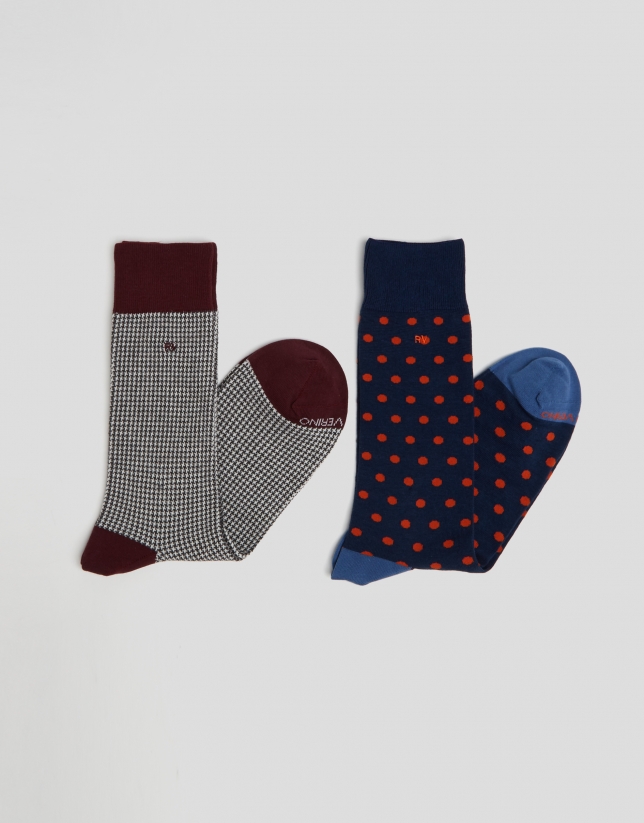 Package of polka dot and houndstooth socks