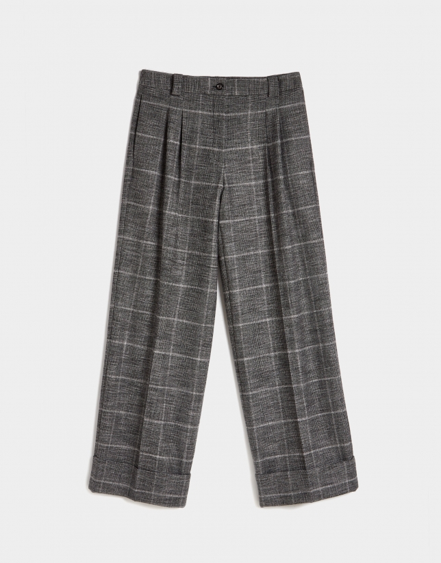 Grey glen plaid dressy wide pants