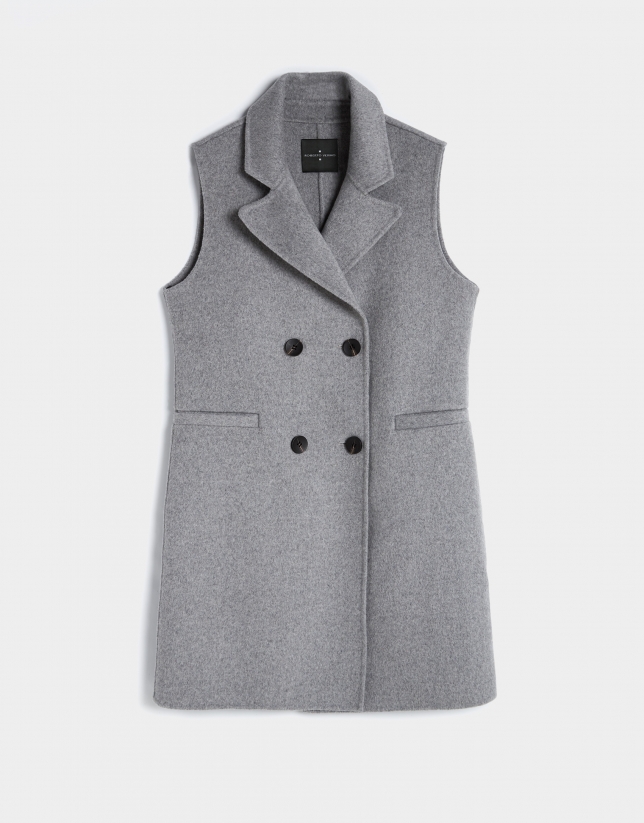Long double-breasted gray wool vest