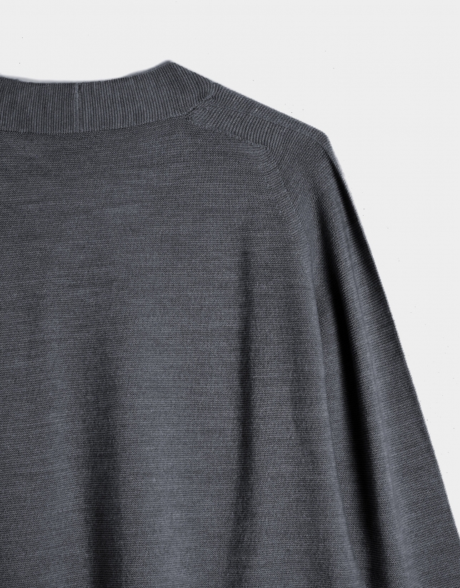 Gray knit V-neck sweater
