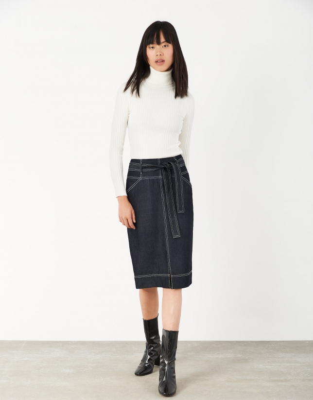 Midi jean skirt with belt