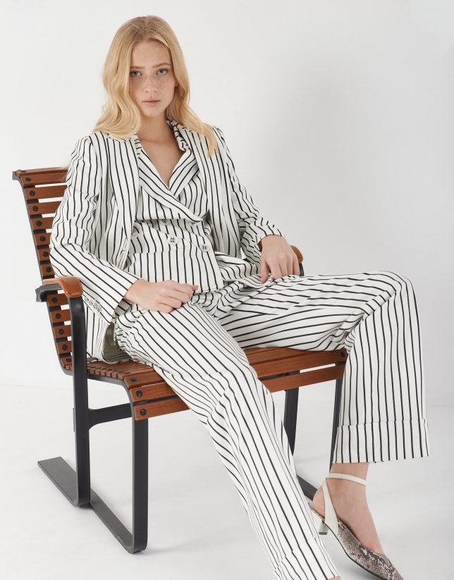 Black and white striped straight pants