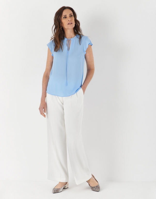 Light blue flowing top with short sleeves 