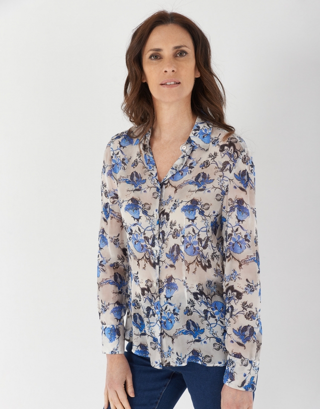 Camisa manga larga estampado floral tonos azules