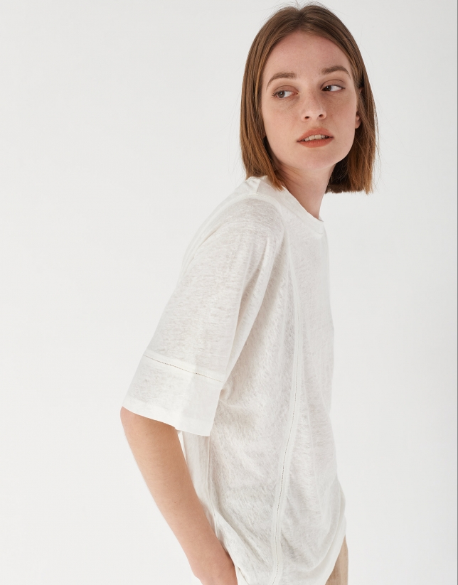 White linen top with hem-stitching