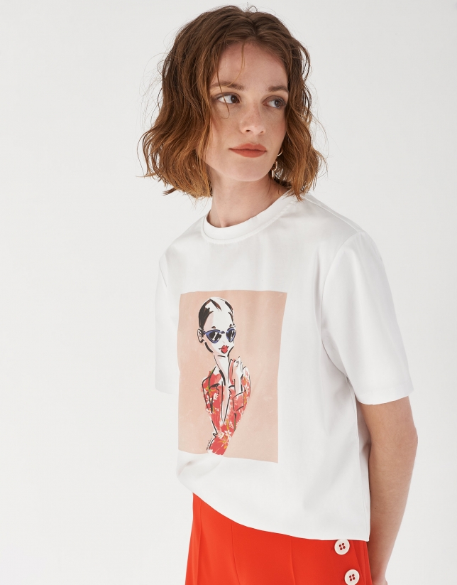 White top with fashion portrait drawing