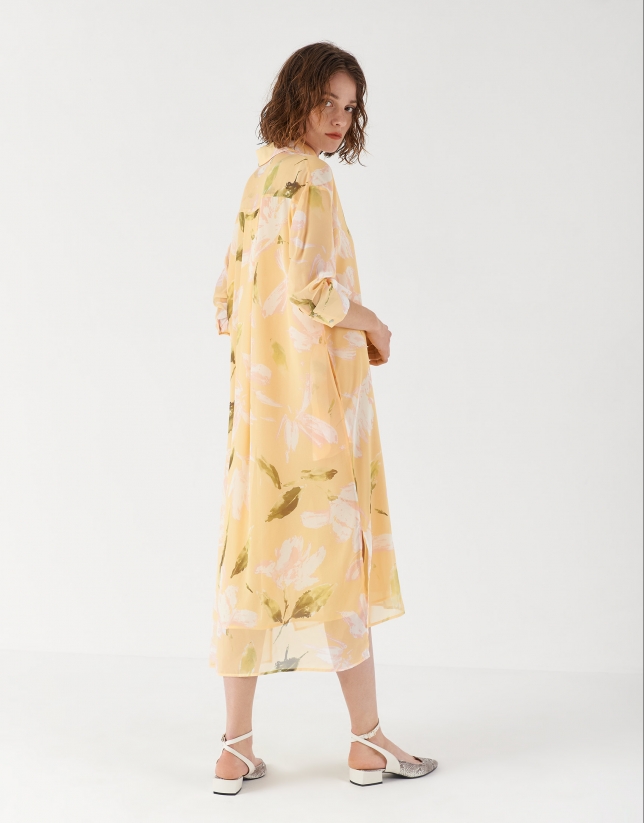 Floral print shirtwaist dress with short sleeves