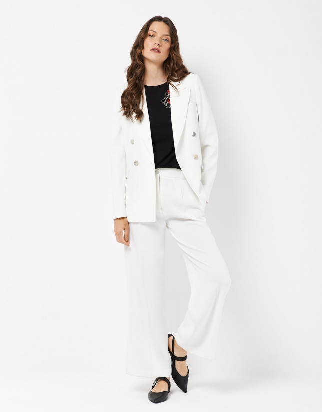 White crepe double-breasted blazer