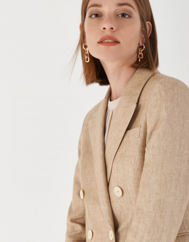Sand-colored linen double-breasted blazer