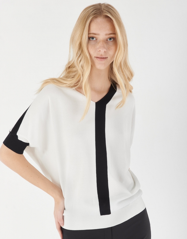 Black and white sweater with dropped sleeves