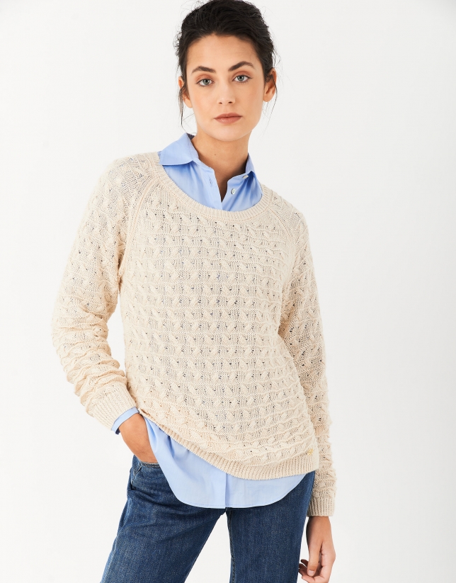 Sand-colored decorative knit sweater