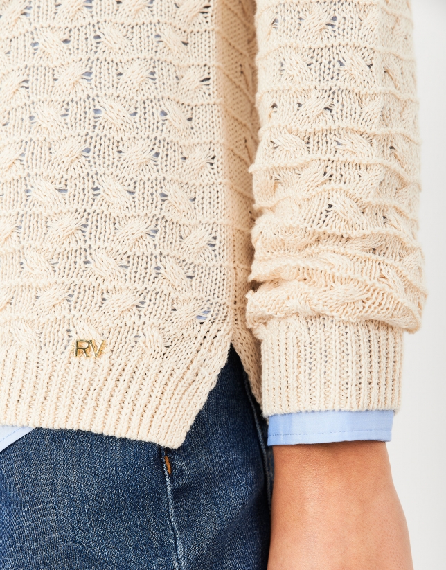 Sand-colored decorative knit sweater