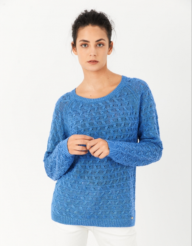Blue decorative knit sweater
