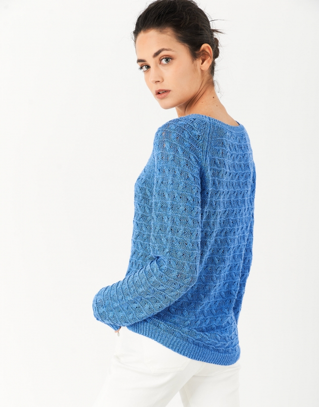 Blue decorative knit sweater