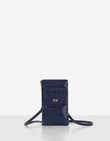 Blue embossed alligator leather cellphone bag