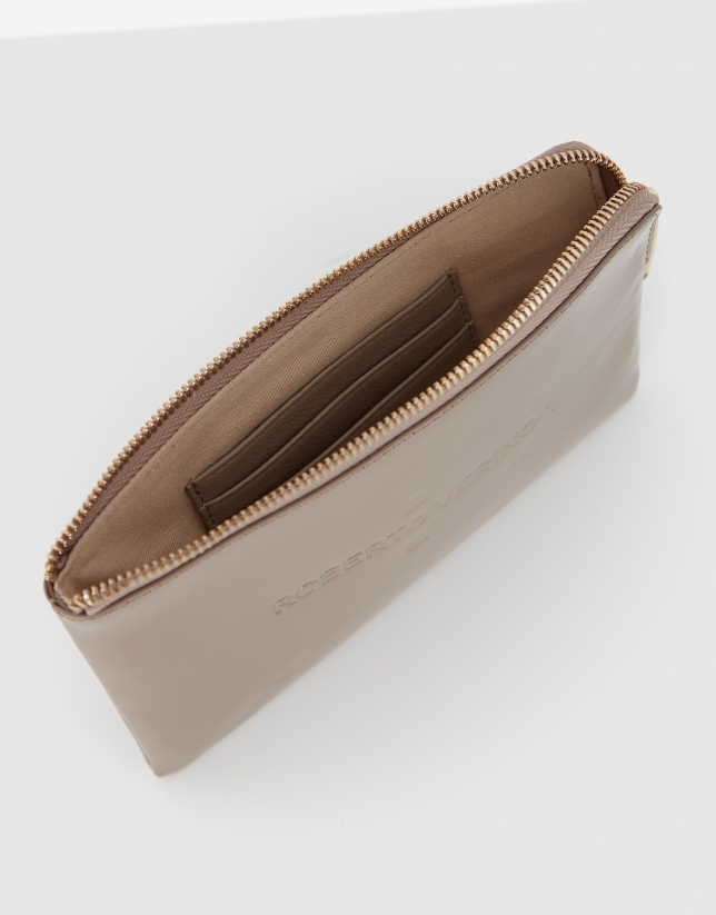 Cream metalized leather change purse
