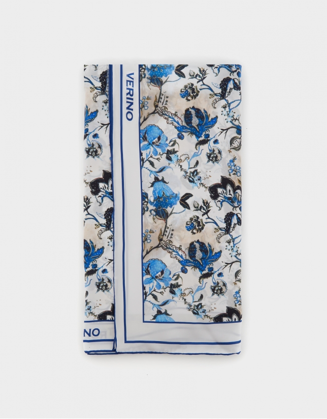 Pañuelo seda flores azules