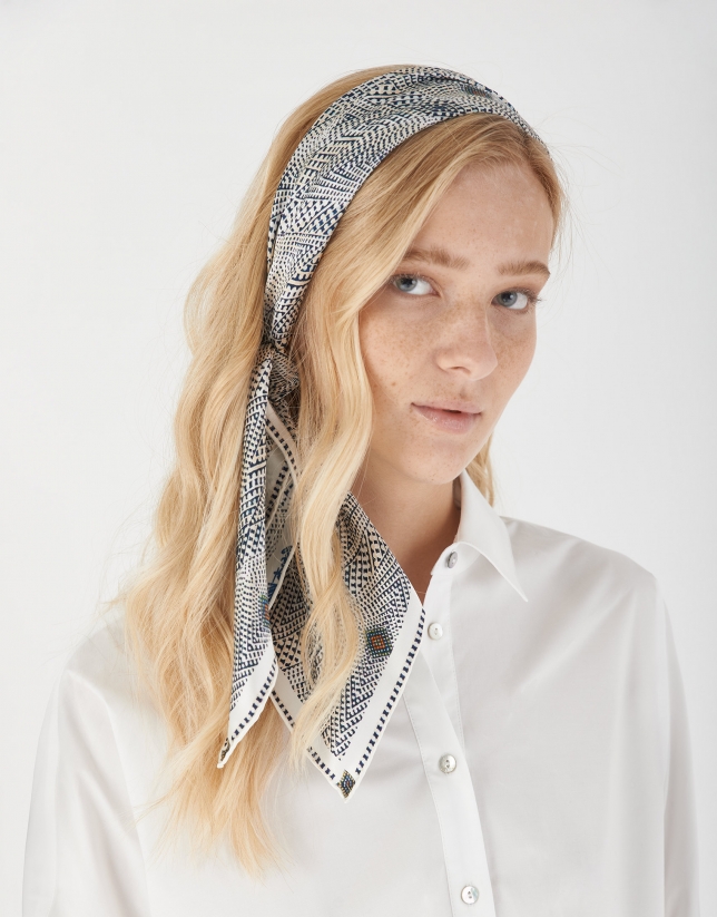 Blue geometric silk scarf