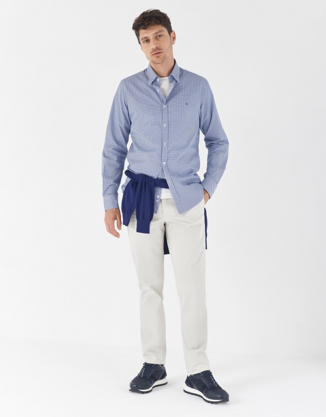 Camisa sport estampado geométrico azul/blanco