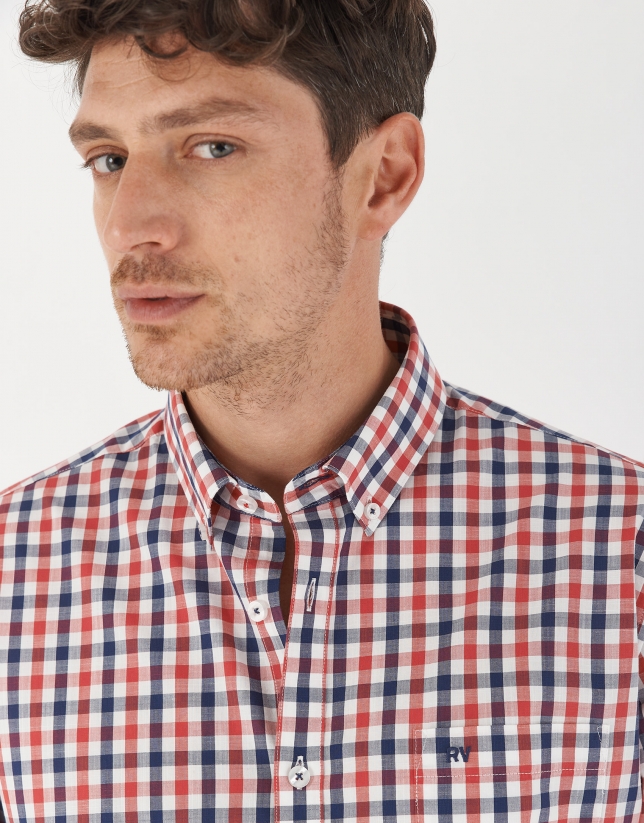 Red/blue/white checked sport shirt