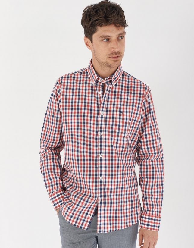 Red/blue/white checked sport shirt