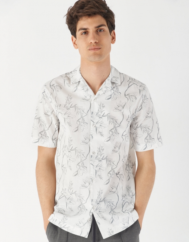 Gray tropical print Guayabera-type sport shirt