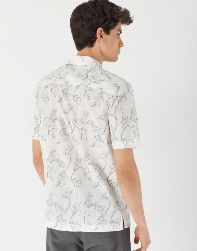Gray tropical print Guayabera-type sport shirt