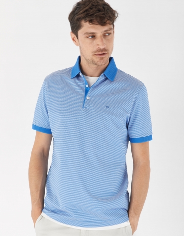 Blue and white jacquard polo shirt