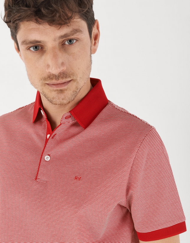Red and white jacquard polo shirt