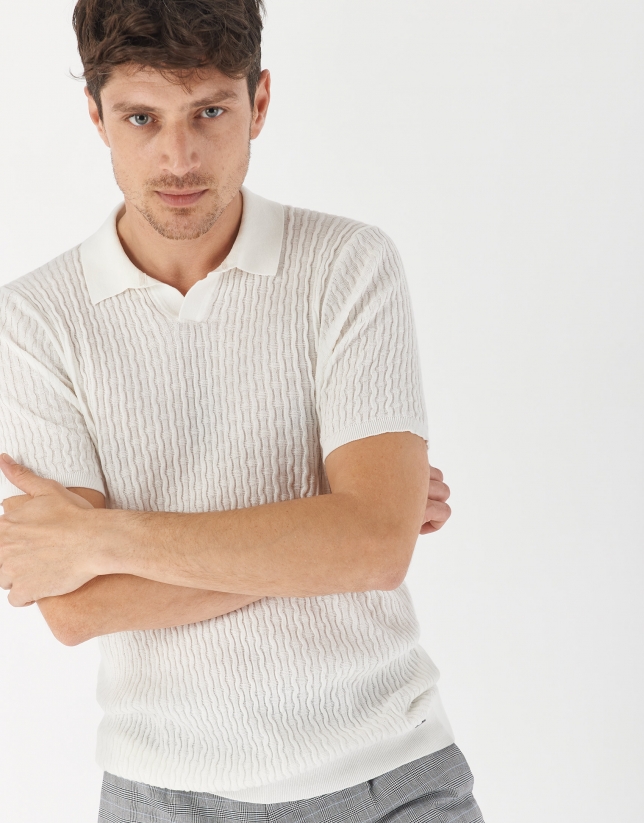 White cotton knit polo shirt