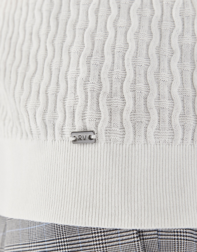 White cotton knit polo shirt