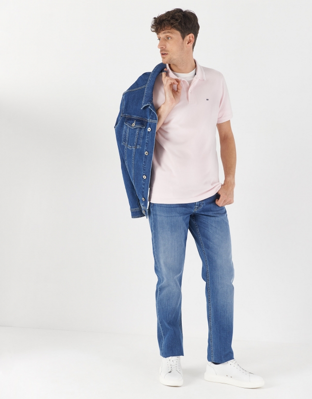 Pink pique cotton polo shirt with white outlines