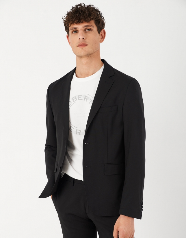 Black unstructured slim fit suit