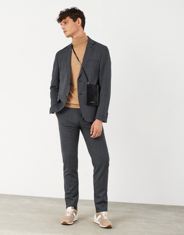 Gray micro-checked unstructured suit with slim fit 