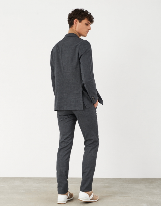 Gray micro-checked unstructured suit with slim fit 